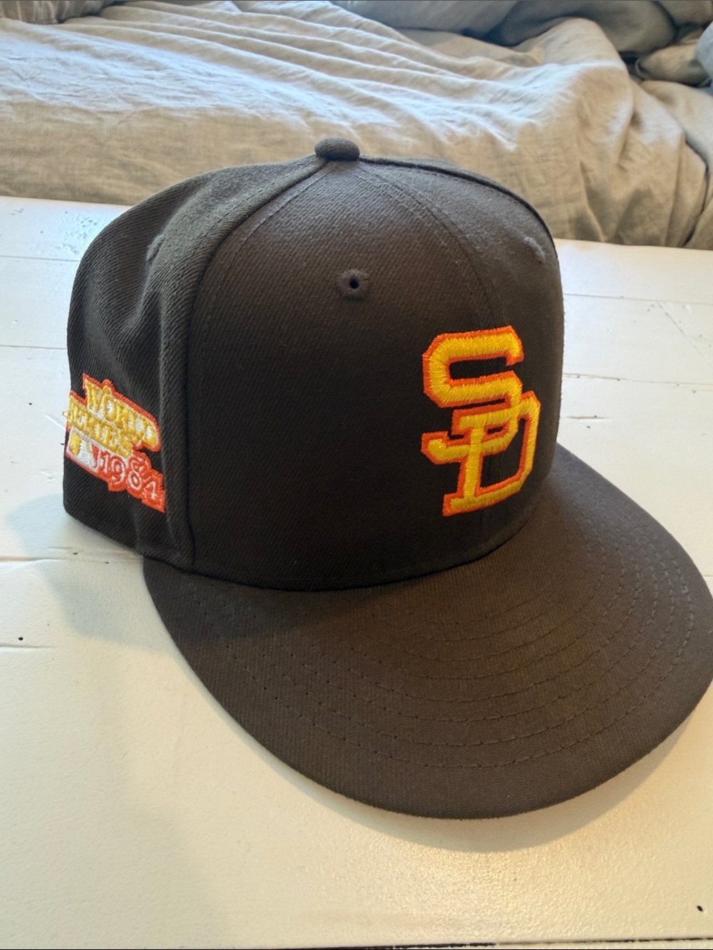 Kids Brown Baseball Cap with Yellow-Orange SD Logo